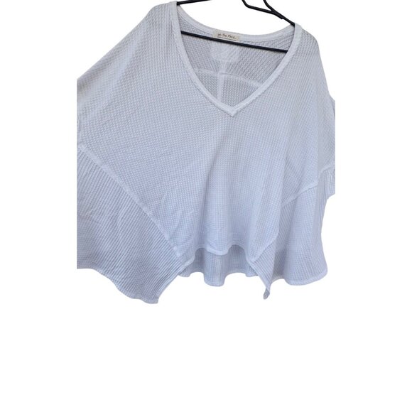 We The Free White Oversized Size Medium Waffle Knit V-Neck Top Sleeve Tunic - Picture 6 of 10